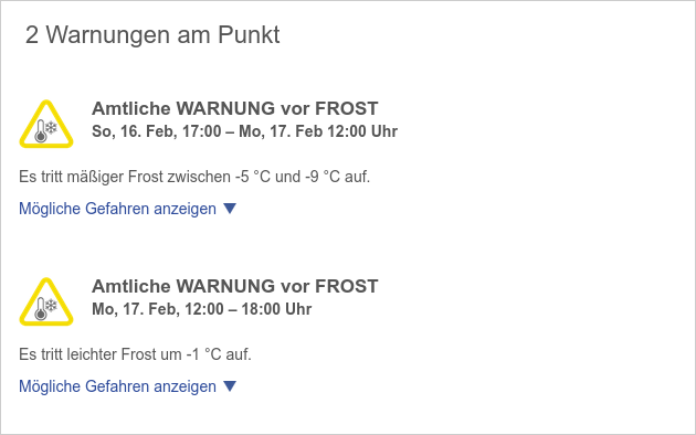 Warnung vor Frost Schockschwerenot